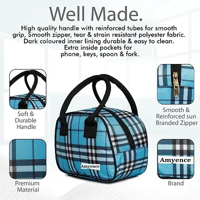 Thermal Lunch Bag Plaid Pattern Lunch Box Storage Bag Pouch Green