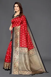 Women Art silk printed saree with  Unstitched Blouse Piecee Red-thumb1