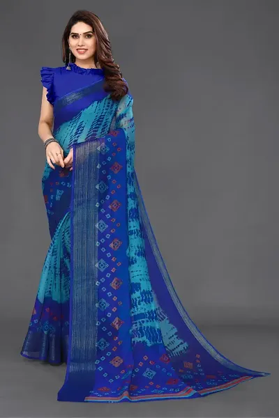 Women blend geometric saree with Unstitched Blouse Piecee