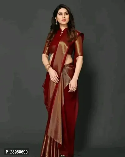 Women chiffon saree with weaving zari border saree with  Unstitched Blouse Piecee maroon-thumb3