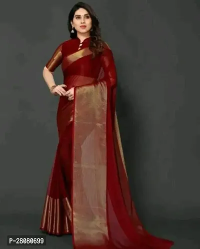 Women chiffon saree with weaving zari border saree with  Unstitched Blouse Piecee maroon-thumb0