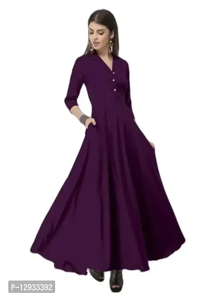 AA Fashion Women's Crepe A-Line Solid Pattern 3/4 Sleeve Semi-Stitched Gowns with Duppata [] Size :