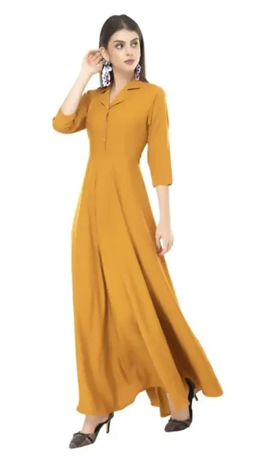 AA Fashion Women's Crepe A-Line Solid Pattern 3/4 Sleeve Semi-Stitched Gowns with Duppata [] Size :