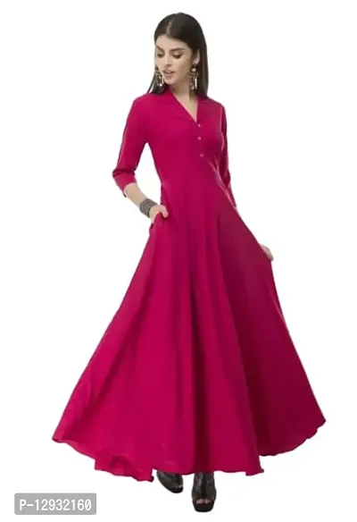 AA Fashion Women's Crepe A-Line Solid Pattern 3/4 Sleeve Semi-Stitched Gowns with Duppata [] Size :-thumb0