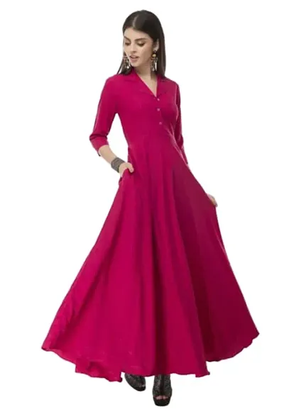 AA Fashion Women's Crepe A-Line Solid Pattern 3/4 Sleeve Semi-Stitched Gowns with Duppata [] Size :