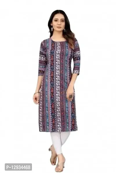 AA Fashion Women's Regular Printed Straight Crep Stitched Kurti (White) Size