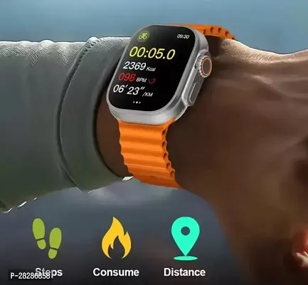 S8  Smartwatch Amoled High Resolution with All Sports Features Tracker, Bluetooth - Free Size, Orange-thumb5