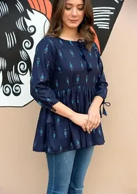 Elegant Navy Blue Rayon Printed Tunic For Women-thumb1