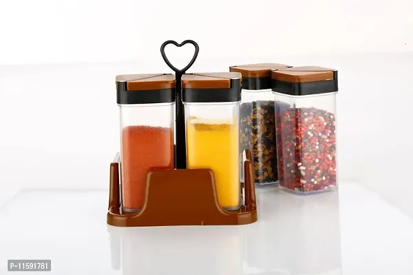 FOXY Products Dining Set Spice Rack | Pepper and Salt Container | Storage Jar for Tableware Product |Multipurpose Plastic Spice Container 4 Pcs Condiment Set (Multicolour), 10x10x10-thumb3