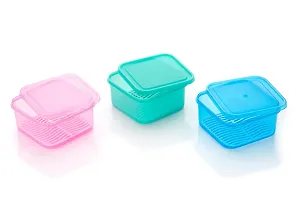 FOXY Plastic (Set of 3) Fridge Storage Boxes Fridge Organizer with Removable Drain Plate and Lid Stackable Fridge Storage Containers Plastic(1500ML , MULTICOLOUR) (Multicolour) (Multicolour)-thumb2