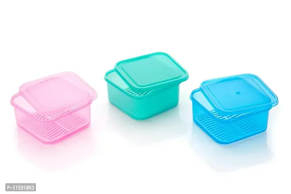 FOXY Plastic (Set of 3) Fridge Storage Boxes Fridge Organizer with Removable Drain Plate and Lid Stackable Fridge Storage Containers Plastic(1500ML , MULTICOLOUR) (Multicolour) (Multicolour)-thumb3