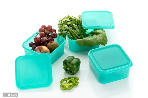 FOXY Plastic (Set of 3) Fridge Storage Boxes Fridge Organizer with Removable Drain Plate and Lid Stackable Fridge Storage Containers Plastic(1500ML , MULTICOLOUR) (Multicolour) (Green)-thumb0