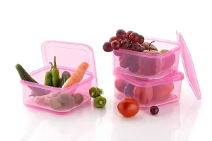 FOXY Plastic (Set of 3) Fridge Storage Boxes Fridge Organizer with Removable Drain Plate and Lid Stackable Fridge Storage Containers Plastic(1500ML , MULTICOLOUR) (Multicolour) (Pink)-thumb1