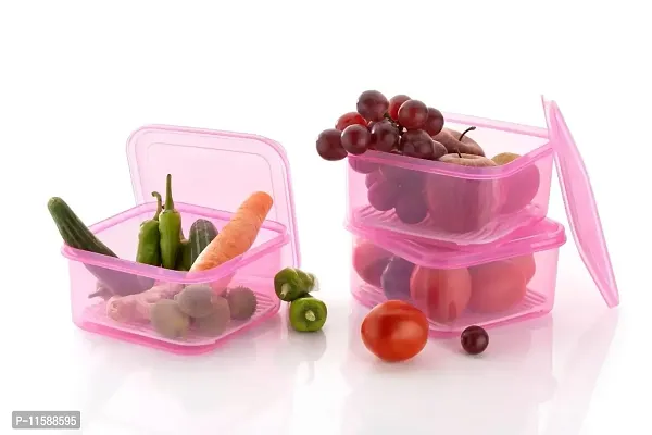 FOXY Plastic (Set of 3) Fridge Storage Boxes Fridge Organizer with Removable Drain Plate and Lid Stackable Fridge Storage Containers Plastic(1500ML , MULTICOLOUR) (Multicolour) (Pink)-thumb2