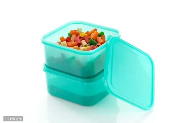 FOXY Plastic (Set of 3) Fridge Storage Boxes Fridge Organizer with Removable Drain Plate and Lid Stackable Fridge Storage Containers Plastic(1500ML , MULTICOLOUR) (Multicolour) (Green)-thumb2