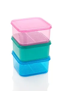 FOXY Plastic (Set of 3) Fridge Storage Boxes Fridge Organizer with Removable Drain Plate and Lid Stackable Fridge Storage Containers Plastic(1500ML , MULTICOLOUR) (Multicolour) (Multicolour)-thumb3