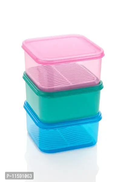 FOXY Plastic (Set of 3) Fridge Storage Boxes Fridge Organizer with Removable Drain Plate and Lid Stackable Fridge Storage Containers Plastic(1500ML , MULTICOLOUR) (Multicolour) (Multicolour)-thumb4