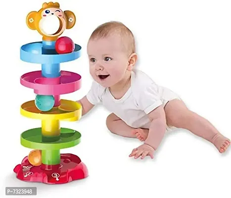 JOY MAKER Kids 5 Layer Roll Ball Drop and Roll Swing Tower for Baby and Toddler Development Educational Toys, Drop and Go Ball Ramp Toy Set Includes 3 Spinning Acrylic Balls with Colorful Shine-thumb0