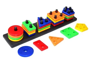 Educational Preschool Recognition Geometric Board Blocks Stack Sort Chunky Puzzles for Kids-thumb3
