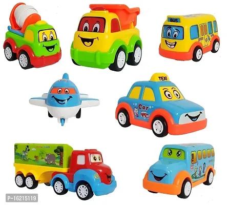 Unbreakable Pull Back Vehicles| Push and Go Crawling Toy for Kids Children, Power Friction Cars for 1+ Years Old Boys,Girls,Plastic (Multi color, Pack of 7)-thumb0