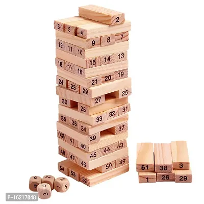 JOY MAKER 54 Pcs Block and Dice Challenging Zenga Wooden Tower Blocks Stacking Game for Adults and Kids-thumb0