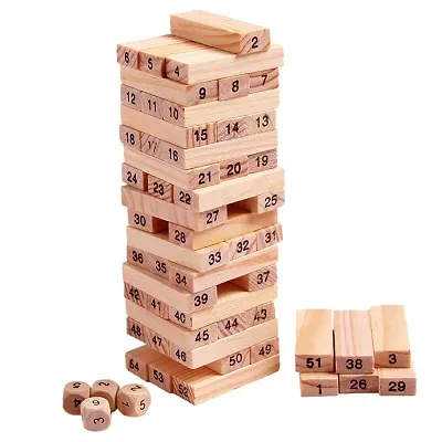 JOY MAKER 54 Pcs Block and Dice Challenging Zenga Wooden Tower Blocks Stacking Game for Adults and Kids