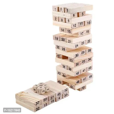 JOY MAKER 54 Pcs Block and Dice Challenging Zenga Wooden Tower Blocks Stacking Game for Adults and Kids-thumb5