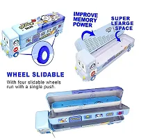 Branded Metal Double Decker Bus Shape Pencil Box for Kids with Moving Tyres 3 Compartments Pencil Case for Boys Girls MULTI COLOR-thumb4