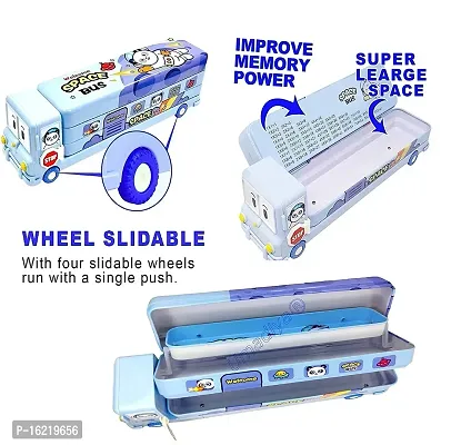 Branded Metal Double Decker Bus Shape Pencil Box for Kids with Moving Tyres 3 Compartments Pencil Case for Boys Girls MULTI COLOR-thumb5