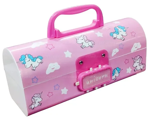 JOY MAKER Kids Pen  Pencil Box ndash; Suitcase Style Password Lock Pencil Case, Multi-Layer Pencil Box for Kids, Boys, Girls, Stationary Organizer Case for Kids, Return Gift for Kids (Cute-Pink)