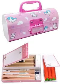 JOY MAKER Kids Pen  Pencil Box ndash; Suitcase Style Password Lock Pencil Case, Multi-Layer Pencil Box for Kids, Boys, Girls, Stationary Organizer Case for Kids, Return Gift for Kids (Cute-Pink)-thumb1