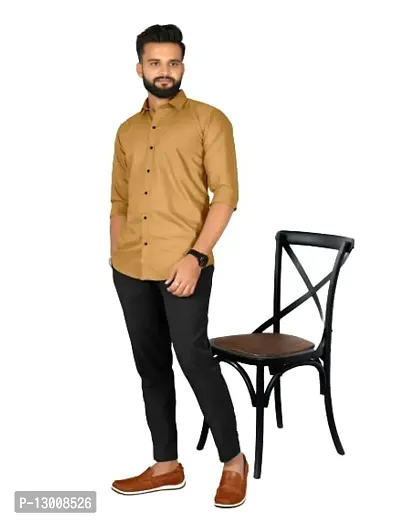 DHYANA ENTERPRISE Men's Cotton Blend Solid Fullsleeve Casual Classic Collar Shirt (Khakhi Brown) Size:-Large