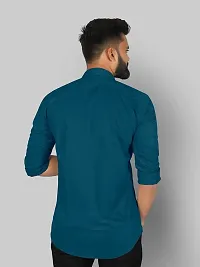 fibermill Men's Cotton Blend Solid Fullsleeve Casual Classic Collar Shirt (Peacock Blue)-thumb2