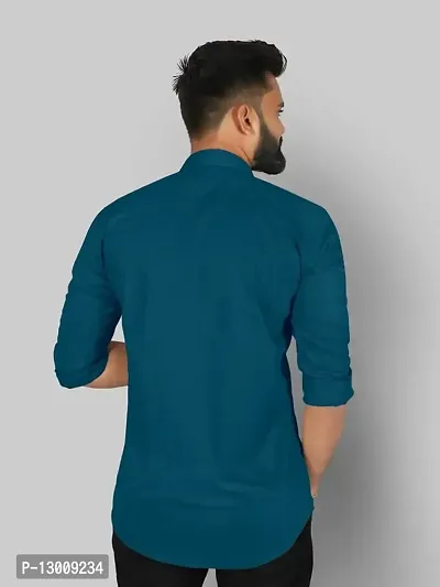 fibermill Men's Cotton Blend Solid Fullsleeve Casual Classic Collar Shirt (Peacock Blue)-thumb3