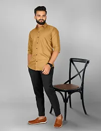 DHYANA ENTERPRISE Men's Cotton Blend Solid Fullsleeve Casual Classic Collar Shirt (Khakhi Brown) Size:-Large-thumb3