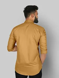 DHYANA ENTERPRISE Men's Cotton Blend Solid Fullsleeve Casual Classic Collar Shirt (Khakhi Brown) Size:-Large-thumb2