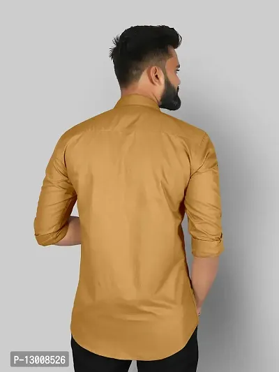 DHYANA ENTERPRISE Men's Cotton Blend Solid Fullsleeve Casual Classic Collar Shirt (Khakhi Brown) Size:-Large-thumb3