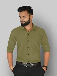 fibermill Men's Cotton Blend Solid Fullsleeve Casual Classic Collar Shirt (Olive Green)-thumb2