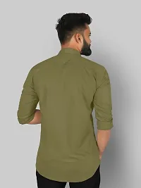 fibermill Men's Cotton Blend Solid Fullsleeve Casual Classic Collar Shirt (Olive Green)-thumb4