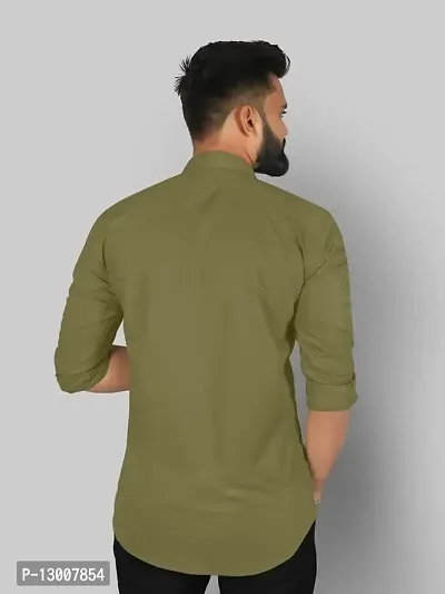 fibermill Men's Cotton Blend Solid Fullsleeve Casual Classic Collar Shirt (Olive Green)-thumb5