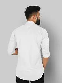 fibermill Men's Cotton Blend Solid Fullsleeve Casual Classic Collar Shirt (White)-thumb2