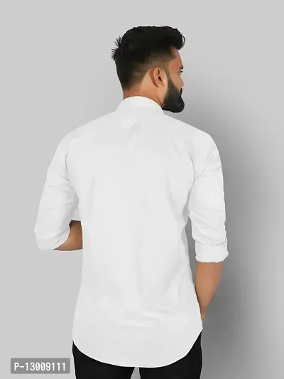 fibermill Men's Cotton Blend Solid Fullsleeve Casual Classic Collar Shirt (White)-thumb3