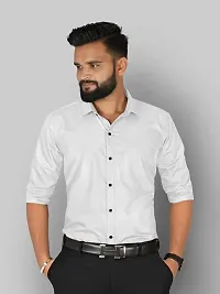 fibermill Men's Cotton Blend Solid Fullsleeve Casual Classic Collar Shirt (White)-thumb4