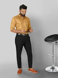 DHYANA ENTERPRISE Men's Cotton Blend Solid Fullsleeve Casual Classic Collar Shirt (Khakhi Brown) Size:-Large-thumb1