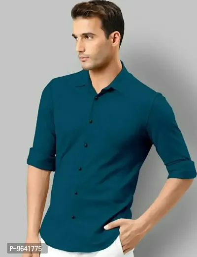 Attractive Cotton Blend Solid Full Sleeves Casual Shirt For Men-thumb0