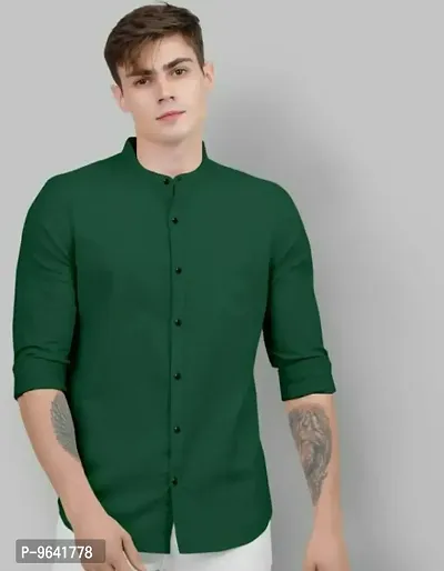 Trendy Cotton Blend Mandarin Collar Solid Full Sleeves Casual Shirt For Men