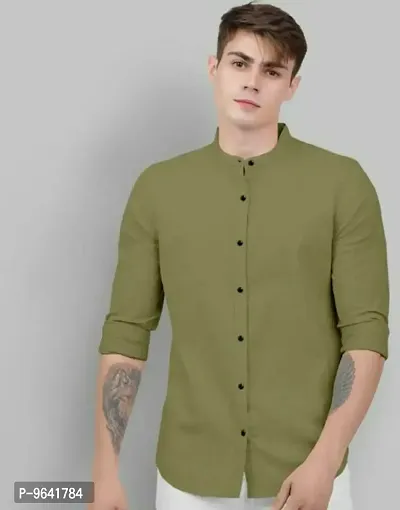 Trendy Cotton Blend Mandarin Collar Solid Full Sleeves Casual Shirt For Men