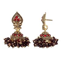 Princess Girls/Women's Antique Handmade Designer Oxidized Jhumki/Jhumka Earrings with Ruby Color Stone (Gold, Maroon)-thumb1