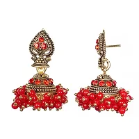 Princess Girls/Women's Antique Handmade Designer Oxidized Jhumki/Jhumka Earrings with Ruby Color Stone (Gold, Red)-thumb1