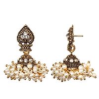 Princess Girls/Women's Antique Handmade Designer Oxidized Jhumki/Jhumka Earrings with Ruby Color Stone (Gold, Grey)-thumb1